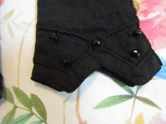 Vintage Black Cotton Beaded Scalloped Cuffed Gaun… - image 4