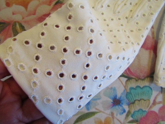 Vintage White Nylon Eyelet Gloves--8.5" Bracelet … - image 2