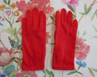 Guantes vintage de nailon rojo auténtico de los años 60 - Largo de pulsera de 8" - Talla 6 1/2 - Acción del guante n.° 1753 - 1022