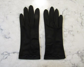 Vintage Black Nylon Evening Gloves----8.5" Bracelet Length---Size 7 --Auction #3394---0224