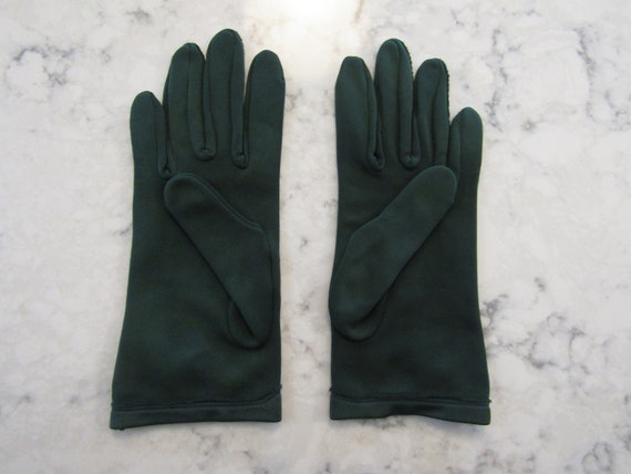 Vintage Deep Emerald Green Nylon Gloves with " Bo… - image 3