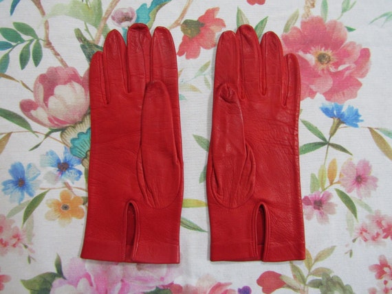 Vintage NOS New Dead Stock True Red Kid Leather G… - image 3