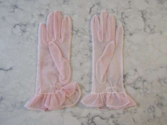 Vintage Embroidered Sheer Blush Pink Chiffon Wris… - image 3