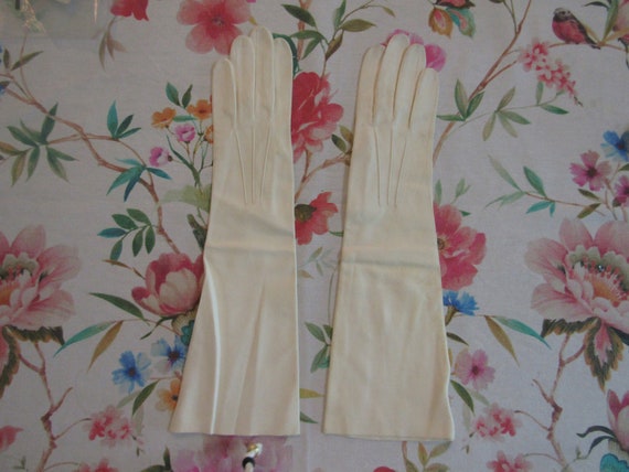 Vintage White Kid Suede Leather Gloves--15" Elbow… - image 1