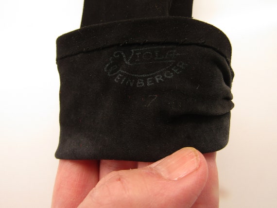 Vintage Black Kid Suede Leather Evening Gloves wi… - image 5