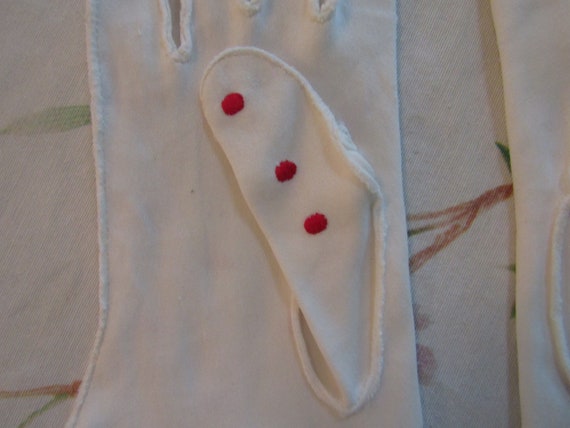 Vintage White Cotton Red Polka Dots Dotted Gloves… - image 4