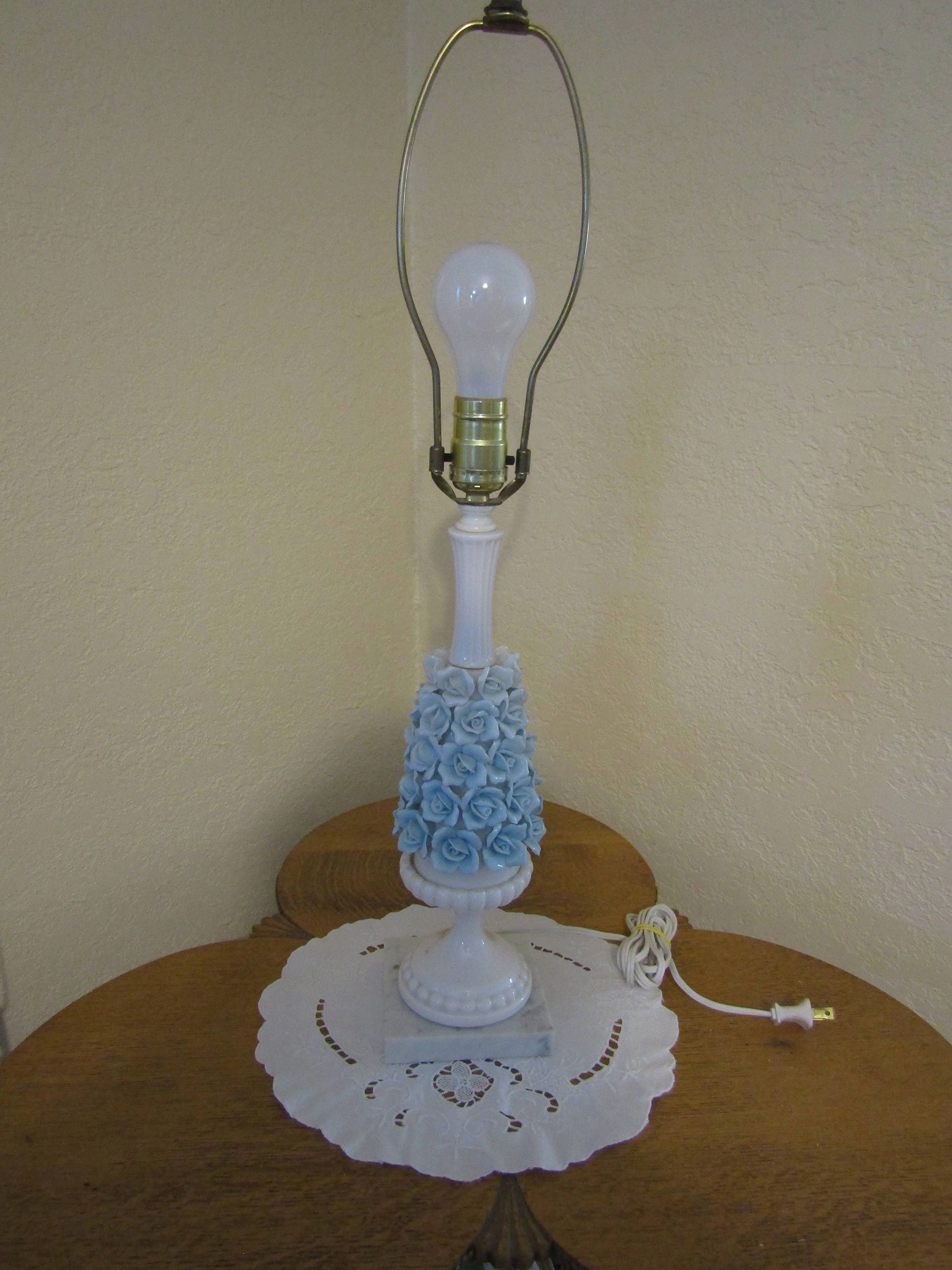 Italian Capodimonte Blue Applied Flowers Table Lamp on Carrara Etsy
