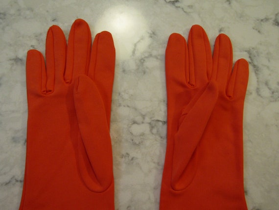 Vintage Bright Orange Nylon Elbow Gloves----12"--… - image 4
