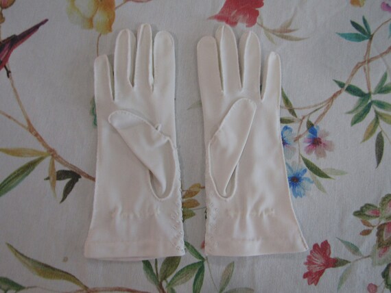 Vintage White Nylon Evening Gloves with Clear See… - image 3