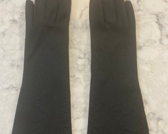 Vintage zwarte nylon avondhandschoenen --- armbandlengte 12" --- maat 6 1/2 -- Handschoenenveiling # 3727--0624