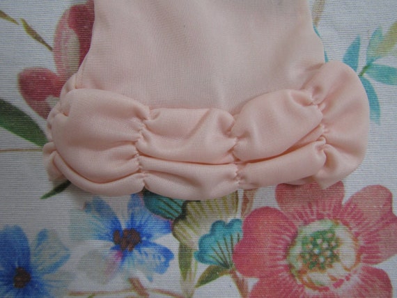 Vintage Baby Pink Nylon Gloves with Ruched Cuffs-… - image 2