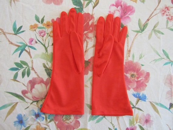 Vintage Bright Vibrant Orange Nylon Gloves----10.… - image 2