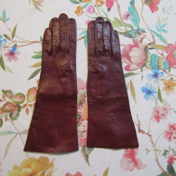 vintage NOS Dead Stock New Deep Burgundy Italian Kid Leather Gants---11 » Burgundy Kid--Taille 6 1/2 -Vente aux enchères de gants #1048--1221