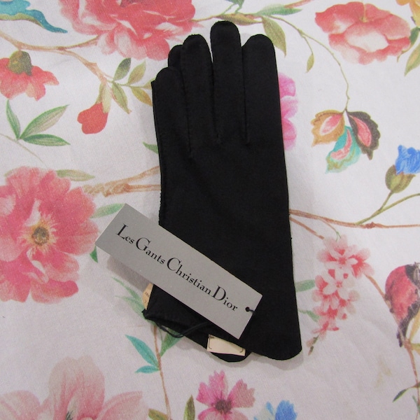 Vintage Christian Dior for Shalimar NWT's NOS New Dead Stock Black Cotton Gloves---9" Bracelet Length--Size 7 1/2---Glove Auction #3334-1223