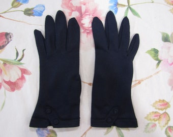 Vintage STETSON NOS New Dead Stock Navy Blue Nylon Gloves with Buttons---9" Bracelet Length--Size 7----Glove Auction #3576-0424