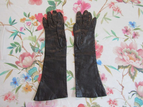 Vintage Black talian Kid Leather 13" Elbow Gloves… - image 2