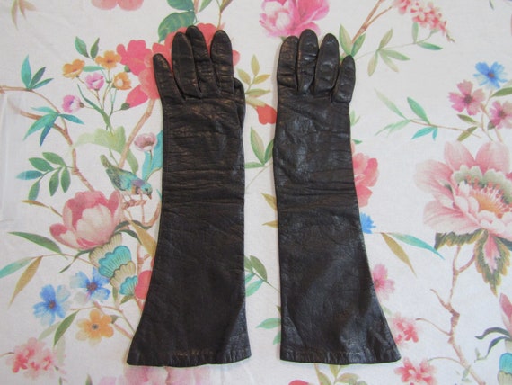 Vintage Black talian Kid Leather 13" Elbow Gloves… - image 1