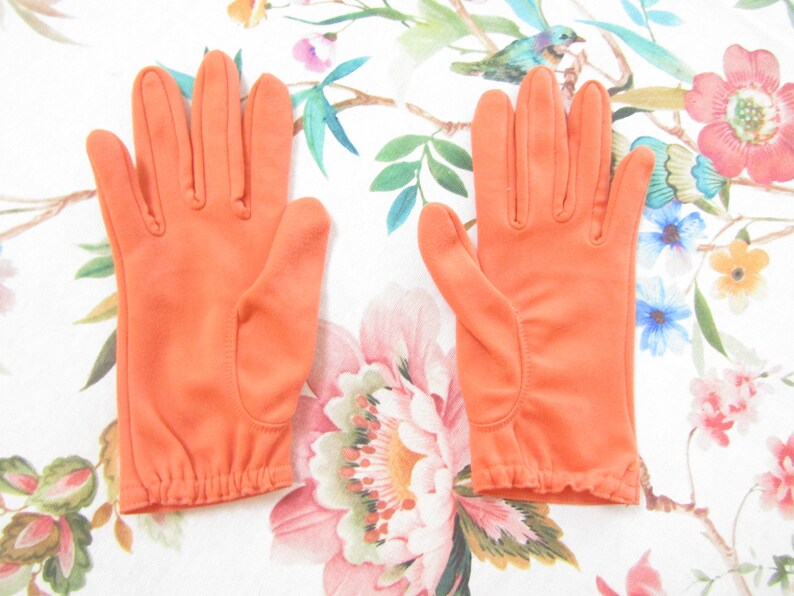 Vintage Orange Wrist Length Nylon Gloves---8 long---Size 6 to 6 12 -Glove Auction #1730-0719