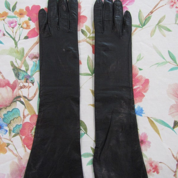 Vintage Brown Kid Leather Gloves---Pre-owned---15" Elbow Length--Washable---Size 6-- Glove Auction # 3016-0623