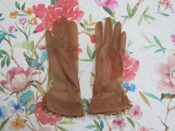 Vintage Sheer Cocoa Brown Chiffon Gloves with Acc… - image 4