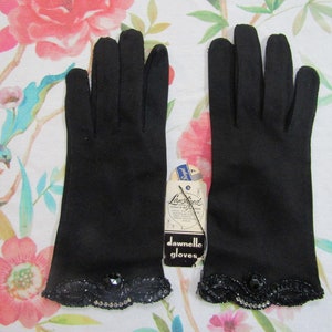Vintage New NOS NWT's Dead Stock Black Nylon Evening Gloves with Elaborate Beaded Design--9" Bracelet Length--Size 7  Auction #721---0621