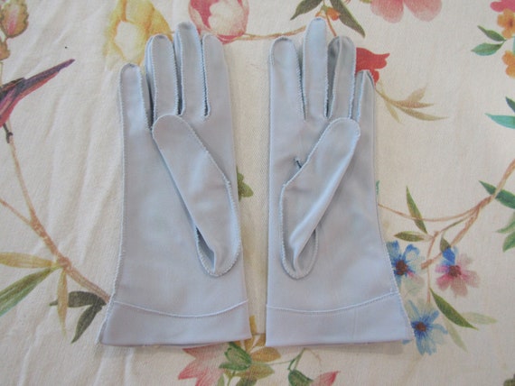 Vintage STETSON Baby Blue Nylon Gloves with Butto… - image 3