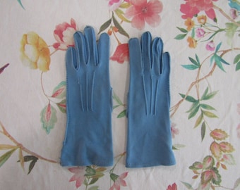 Luvas de noite vintage em rayon azul, década de 1940 - Comprimento da pulseira: 24 cm - Tamanho 6 1/2 - Leilão nº 3376-0224