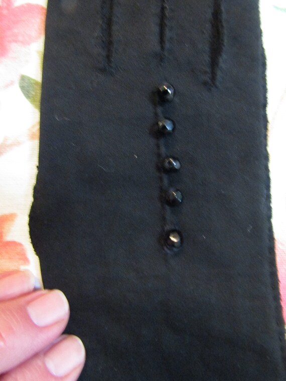 Vintage Black Cotton Beaded Scalloped Cuffed Gaun… - image 3