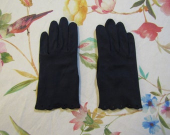 Vintage Marineblaue Baumwolle überbackene Handschuhe mit Ausschnitten---7 "Handgelenks- oder "Shorties" -Länge---Größe 6 ---- Handschuh-Auktion #2424-0223