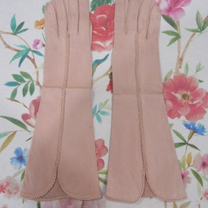 Vintage Baby Pink Beaded Kid Leather Opera Gloves--PRE_OWNED---15" Mid-Arm Length---Size "XL"/ 7---Glove Auction #3222-1123