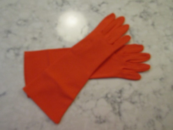 Vintage Bright Orange Nylon Elbow Gloves----12"--… - image 1
