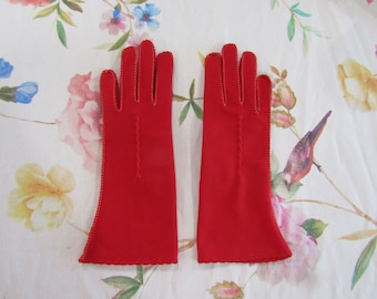 Guantes vintage de nailon rojo auténtico - Largo de pulsera de 25 cm - Talla 6 1/2 - Subasta n.° 3286 - 1123