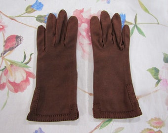 Vintage bruine katoenen handschoenen---9" armbandlengte--maat 7-------Handschoenveiling #3524-0324