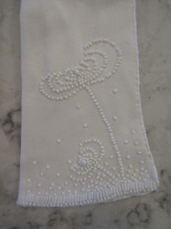 Vintage White-on-White Beaded Nylon Evening Glove… - image 2