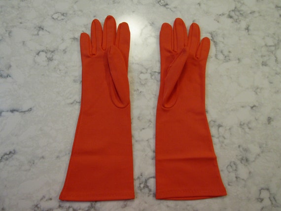 Vintage Bright Orange Nylon Elbow Gloves----12"--… - image 3