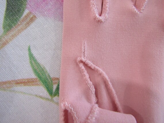 Vintage Baby Pink Nylon Gloves with Cutouts---9.5… - image 4