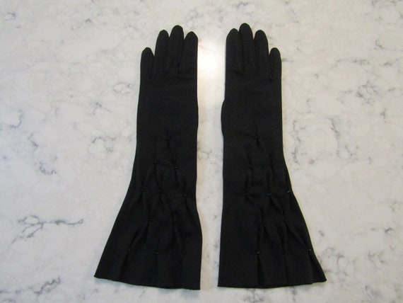 Vintage Dawnelle Black Cotton Evening Gloves with… - image 1