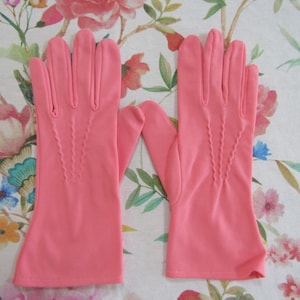 Vintage Tearose Pink Nylon Gloves--10" Bracelet Length---Size 7 to 7 1/2----Glove Auction # 429-0521