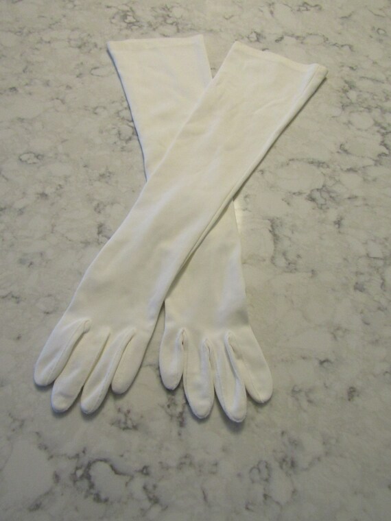 Vintage White Nylon Mousquetaire Opera Gloves20large Rhinestone