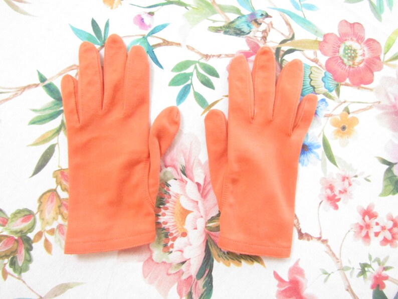Vintage Orange Wrist Length Nylon Gloves---8 long---Size 6 to 6 12 -Glove Auction #1730-0719