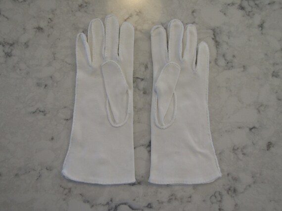 Vintage White-on-White Beaded Nylon Evening Glove… - image 3