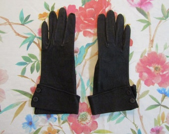 Vintage NOS New Dead Stock CHRISTIAN DIOR Brown French Kid Suede Leather Gloves with Buttons--9" Bracelet Length--Glove Auction # 2187--0223