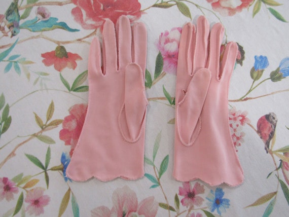 Vintage Baby Pink Nylon Gloves with Cutouts---9.5… - image 3
