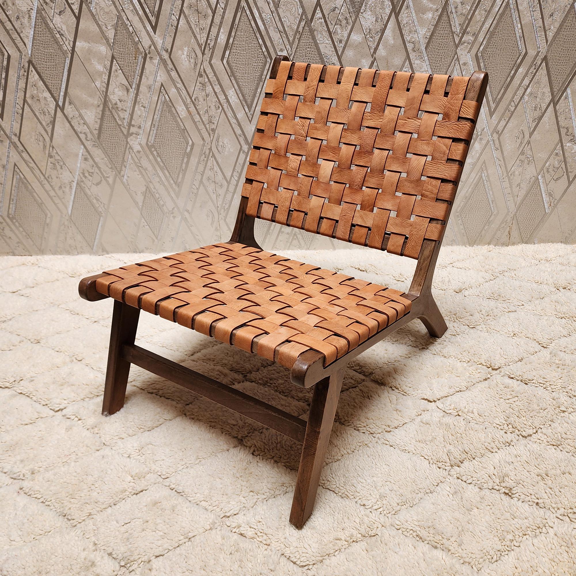 Dining Chair Faux Leather Leather Strap Armchair Handmade Woven