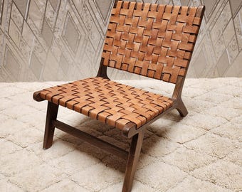 Moroccan Artisan chair – Tan leather – Handmade Berber Lounge Chairs