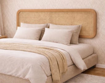 Cabecero de ratán tamaño queen – Cabecero de caña bohemio de pared – Cabecero de cama de ratán tejido – Decoración moderna para dormitorio costero – Cama king, matrimonial y twin