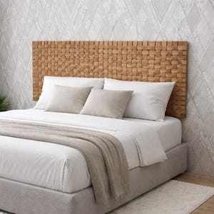 高級手作り編み木製ヘッドボード | モダンな壁掛けベッドヘッドボード | 天然無垢材ウォールアート | カスタムサイズの寝室装飾。