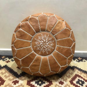 Handmade Moroccan Leather Pouf Ottoman: Boho Chic Footstool