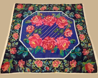 Vintage Embroidered Rug - Colorful Handmade Wall Hanging - Ukrainian Tapestry - Boho Needlepoint Carpet - Retro Wall Textile