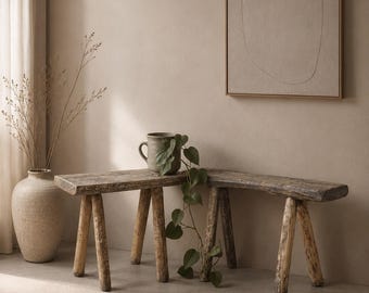 Vintage Holzhocker - Rustikale Bauernhaus Bank - Primitiver Landhaus Sitz - Beistelltisch